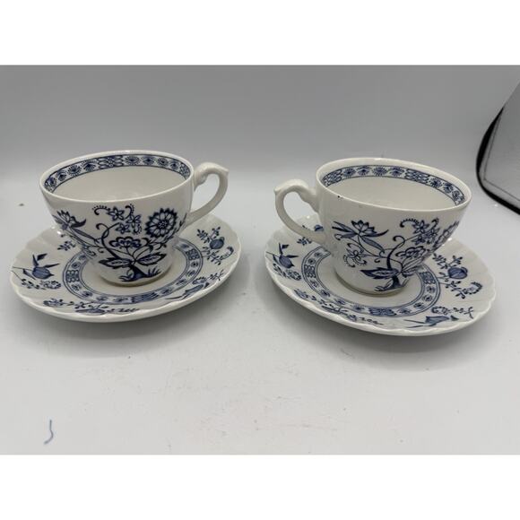 Set Of 2 Blue Nordic Blue Onion Johnson Brothers Ironstone Coffee Cup And Saucer - Picture 1 of 13